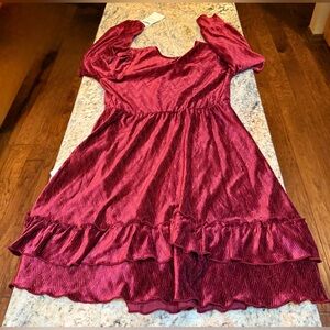Rare Editions Big girls long sleeve textured velvet tiered dress. Size 14. NWT